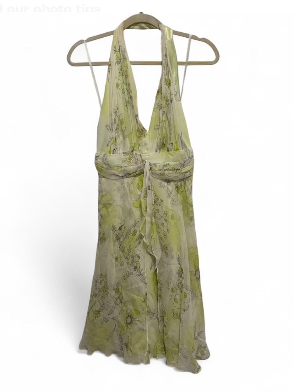 Y2K David Meister Light Green Floral Halter Silk Dress